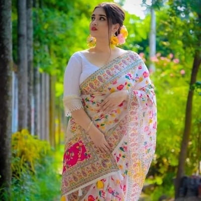 Picture of Half Silk Sharee White Colour - White - Int: One size