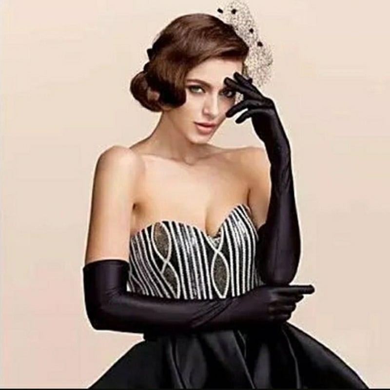 Picture of Cosplay Party Stage Performance Women Full Finger Shine Long Velvet Gloves