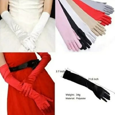 Picture of Cosplay Party Stage Performance Women Full Finger Shine Long Velvet Gloves