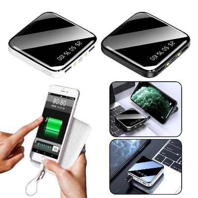 Picture of Portable Charger Fast Charging 20000mah Mini Power Bank Charger With Cable Powerbanks Led Flashlight Power Display - Black - Int: One size