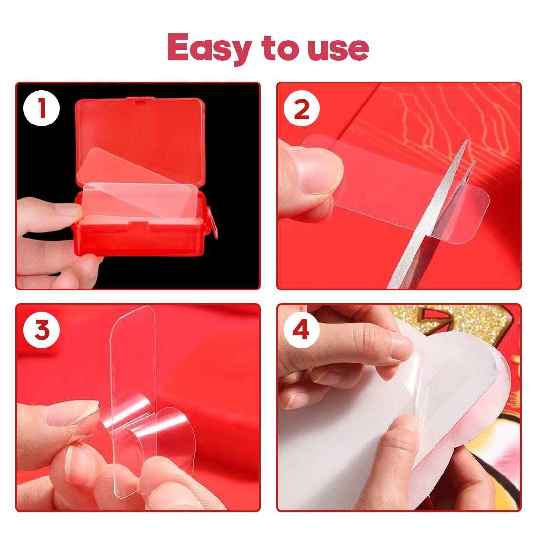 Picture of 60pcs Reusable Multifunctional Double Sided Adhesive Clear Tape Sticky Transparent Tape - Red - Int: One size