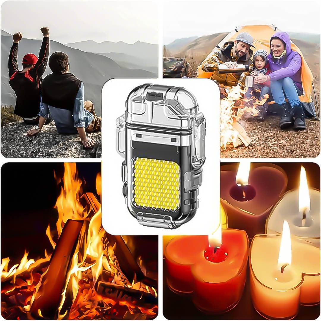Picture of New Model Dual arc windproof waterproof rechargeable usb electric lighter with flashlight - White - Int: One size