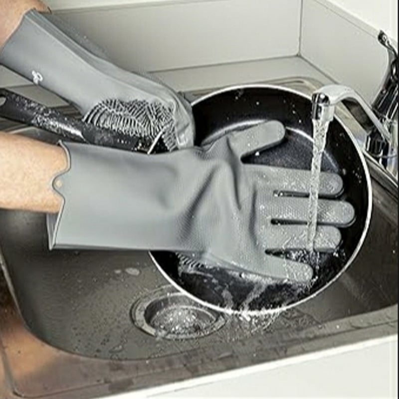 Picture of Silicone Cleaning Gloves with Wash Scrubber Reusable Brush Dish