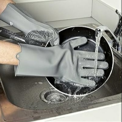 Picture of Silicone Cleaning Gloves with Wash Scrubber Reusable Brush Dish