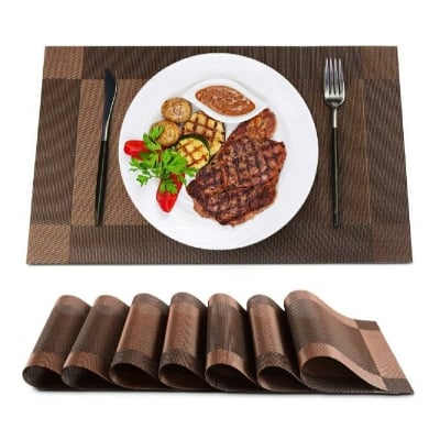 Picture of Table Mats Set of 6 Dinning Table Placemats PVC Rectangular Vintage Woven Washable Mats