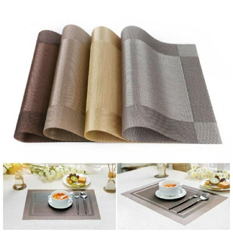 Picture of Table Mats Set of 6 Dinning Table Placemats PVC Rectangular Vintage Woven Washable Mats