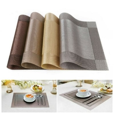 Picture of Table Mats Set of 6 Dinning Table Placemats PVC Rectangular Vintage Woven Washable Mats