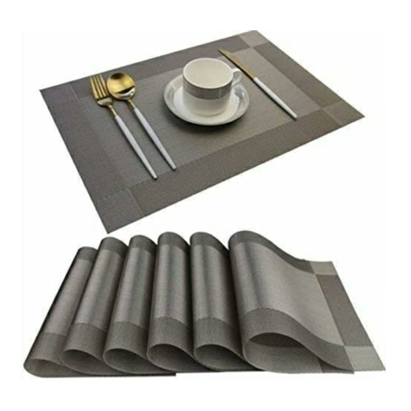 Picture of Table Mats Set of 6 Dinning Table Placemats PVC Rectangular Vintage Woven Washable Mats