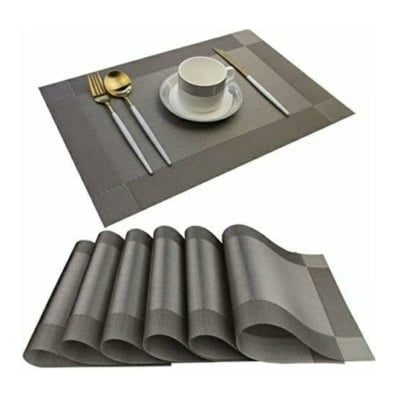 Picture of Table Mats Set of 6 Dinning Table Placemats PVC Rectangular Vintage Woven Washable Mats