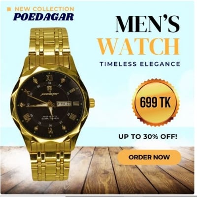 Picture of Poedagar Water Proof Watch Model-615 Color Golden+Black - Golden+Black - Int: One size