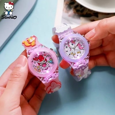 Picture of Kawaii Sanrio Watch Cinnamoroll Melody Children LED Luminous Watch Kuromi Hello Kitty Student Wrist Watch Kids Birthday Gift Toy - Multicolor - Int: One size