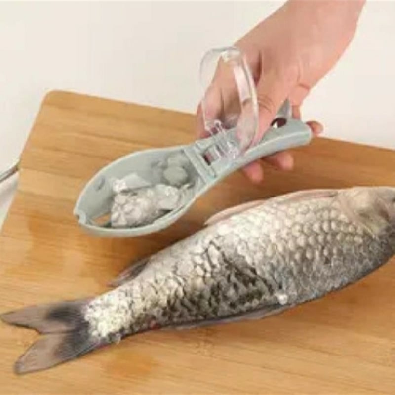 Picture of Fish Skin Brush Scraping Fishing Scale Brush Graters Fast Remove Fish knife Cleaning Peeler Scaler Scraper mutfak malzemeleri, Blue, Scales scraper with lid