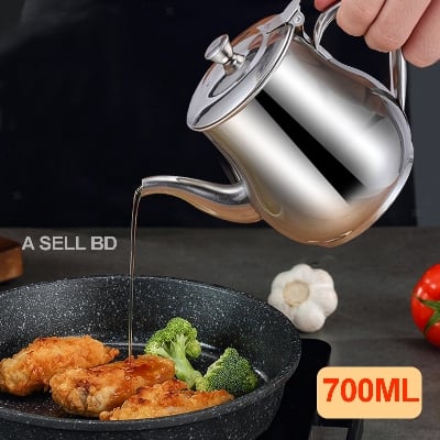 Picture of 700ml Stainless Steel Oil Tank Large Capacity Oil Bottle Kitchen Oil Filter Pot Soy Sauce Vinegar Container Coffee Pot - Silver - Int: One size
