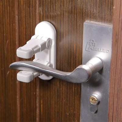 Picture of 2PCS Advanced Child Door Lever Lock Unique Double Locks Design Baby Proofing Doors Locks - Door Bottom Sealing Strip - White - Int: One size