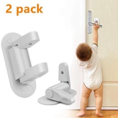 Picture of 2PCS Advanced Child Door Lever Lock Unique Double Locks Design Baby Proofing Doors Locks - Door Bottom Sealing Strip - White - Int: One size
