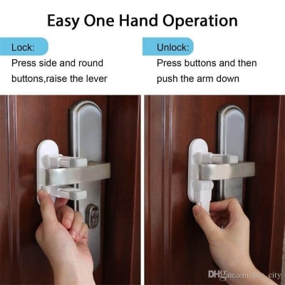Picture of 2PCS Advanced Child Door Lever Lock Unique Double Locks Design Baby Proofing Doors Locks - Door Bottom Sealing Strip - White - Int: One size
