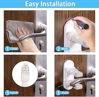 Picture of 2PCS Advanced Child Door Lever Lock Unique Double Locks Design Baby Proofing Doors Locks - Door Bottom Sealing Strip - White - Int: One size