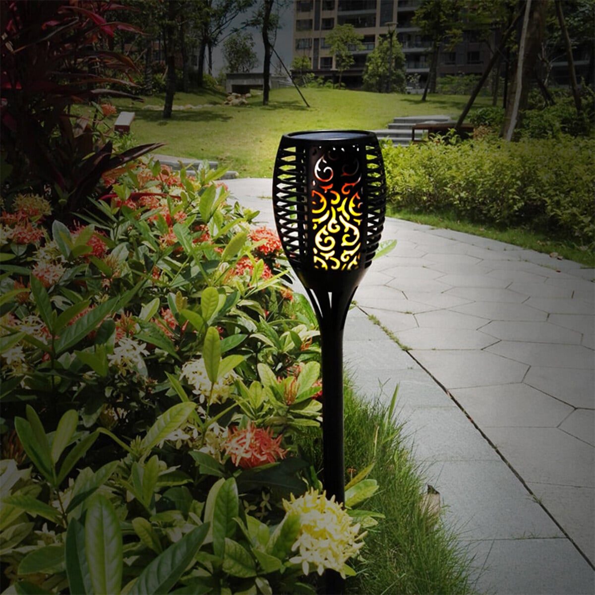 Picture of New 2024-1PCS 51LED Solar Power Garden Light Flickering Flame Waterproof Yard Lamp - Black - Int: One size