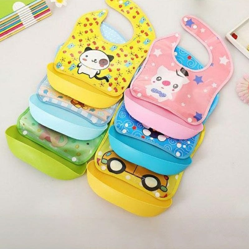 Picture of Silicone Waterproof Bibs For Baby Kids Burp Cloth Cartoon Adjustable Feeding