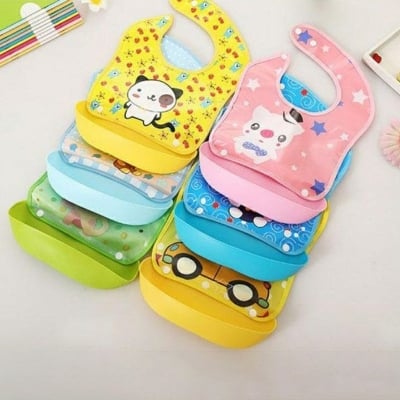 Picture of Silicone Waterproof Bibs For Baby Kids Burp Cloth Cartoon Adjustable Feeding