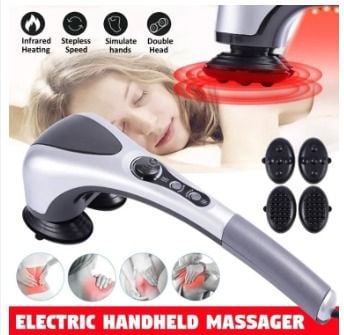 Picture of New Model 2024-Double Head Electric Full Body Massager Neck Back Leg Massage Machine Variable Speed Far Infrared Handheld Body Massager Hammer - Grey - Int: One size