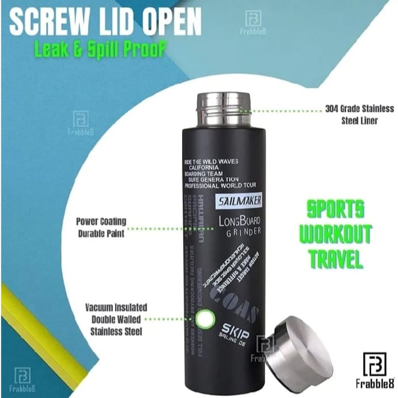 Picture of Sports Water Bottle Sipper 500 ml - Hot and Cold 12 Hours Style Homez Double Wall Vacuum Insulated Stainless Steel Sports Flask BPA Free Thermos Travel