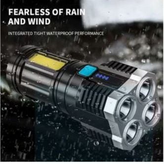 Picture of New Torch With 4 Lamp And COB Side Lights Outdoor USB Rechargeable Portable Hand Lantern Strong Light LED Flashlight Camping Torch - Black - Int: One size