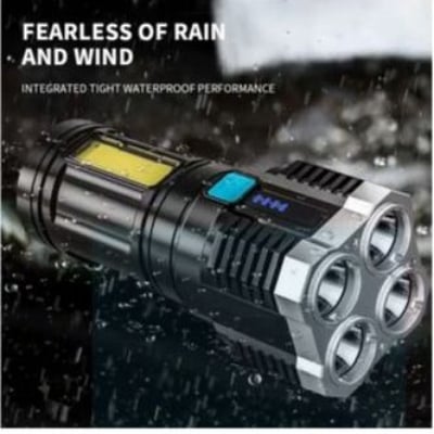Picture of New Torch With 4 Lamp And COB Side Lights Outdoor USB Rechargeable Portable Hand Lantern Strong Light LED Flashlight Camping Torch - Black - Int: One size