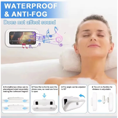 Picture of Smartly Waterproof Shower Phone Holder 360° Rotation Angle Adjustable Telescoping Wall Mount Phone Holder for Bathroom Kitchen Bracket Stand - Multicolor - Int: One size
