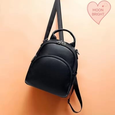 Picture of Black Cowhide Leather Backpack for Women, Women's Daypack, Travel Initiated Bags, Luxury Classic Design
