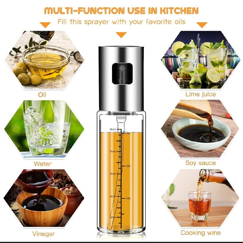 Picture of 100ml Olive Oil Sprayer | Transparent Food-grade Glass Oil Mister, Portable Cooking Oil Spray Vinegar Bottle Oil Dispenser for Kitchen, BBQ, Making Salard, Baking, Roasting, Grilling, Frying