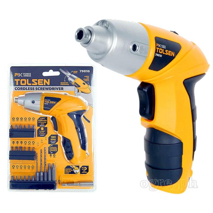 Picture of TOLSEN Cordless Drill Screwdriver w/ 24 pcs Accessories (3.6V) Forward & Reverse Switch 79011 - Yellow - Int: One size