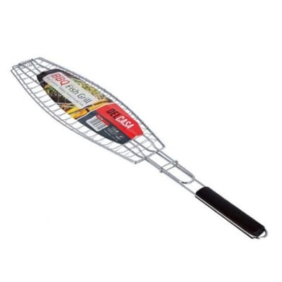 Picture of BBQ Fish Grill Net Basket Silver Table Grill (BIG SIZE stainless steel handle type Fish Basket Holder