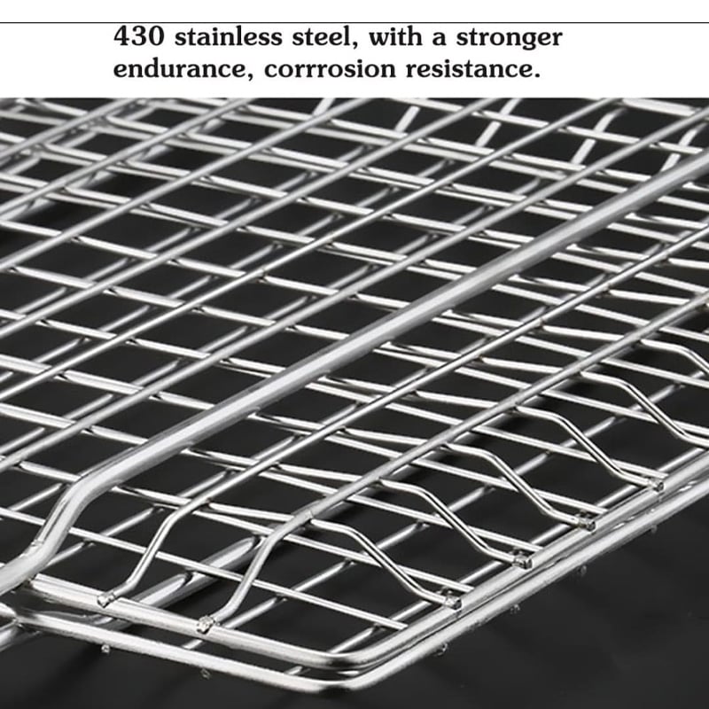 Picture of BBQ Fish Grill Net Basket Silver Table Grill (BIG SIZE stainless steel handle type Fish Basket Holder