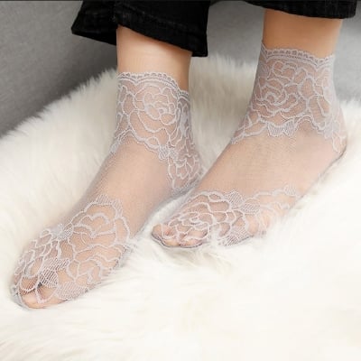 Picture of Fashion Women Lace Flower Socks Female Elastic Thin Breathable Ankle Socks 1Pairs