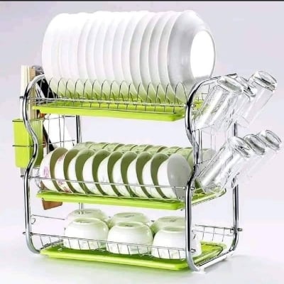Picture of Dish Rack , 3 lier Dish Rack Stainless Steel Dish Drainer Utensil Holder, Cutting Board Holder with Removable Drain Board for Kitchen Countert