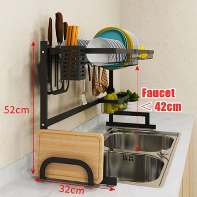 Picture of 65cm Kitchen Shelf Organizer Dish Drying Rack Over Sink Utensils Holder Bowl Dish Draining Shelf Kitchen Storage Countertop Organizer