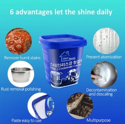 Picture of New Powerful Stainless Steel Cookware Cleaning Paste Household Kitchen Cleaner Washing Pot Bottom Scale Strong Detergent Cream - Blue - Int: One size