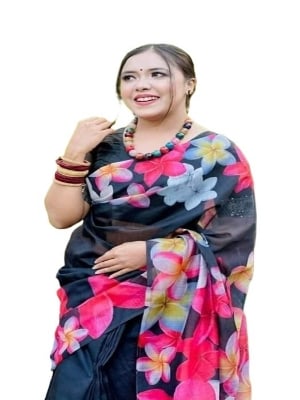Picture of New Chanderi Silk Black Saree Digital Skin Print Saree - Black - Int: One size