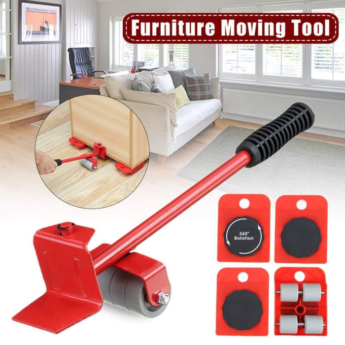 Picture of Furniture Mover Tool Kit Heavy Goods Transport Lifter 4 Wheel Movable Roller with Wheel Rod Movable Bearing - Red - Int: One size