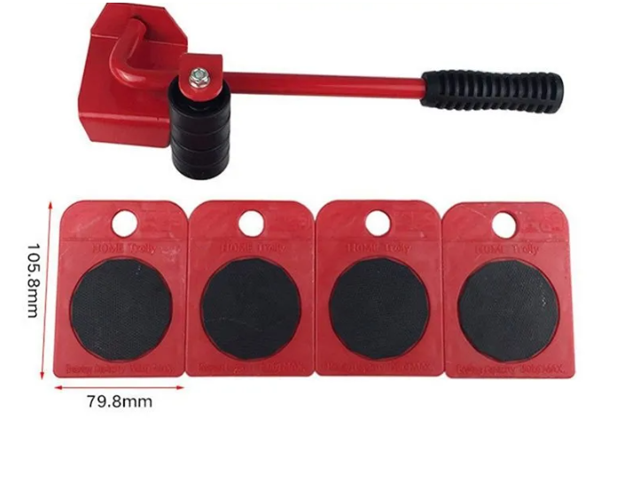 Picture of Furniture Mover Tool Kit Heavy Goods Transport Lifter 4 Wheel Movable Roller with Wheel Rod Movable Bearing - Red - Int: One size