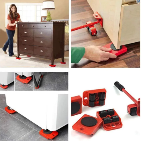 Picture of Furniture Mover Tool Kit Heavy Goods Transport Lifter 4 Wheel Movable Roller with Wheel Rod Movable Bearing - Red - Int: One size