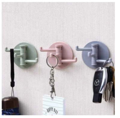 Picture of Multifunctional bathroom wall shelf free punching seamless trace rack rotating hook strong 3 branch rotating sticky hook (1 Pcs) - Multicolor - Int: One size