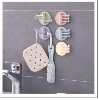Picture of Multifunctional bathroom wall shelf free punching seamless trace rack rotating hook strong 3 branch rotating sticky hook (1 Pcs) - Multicolor - Int: One size