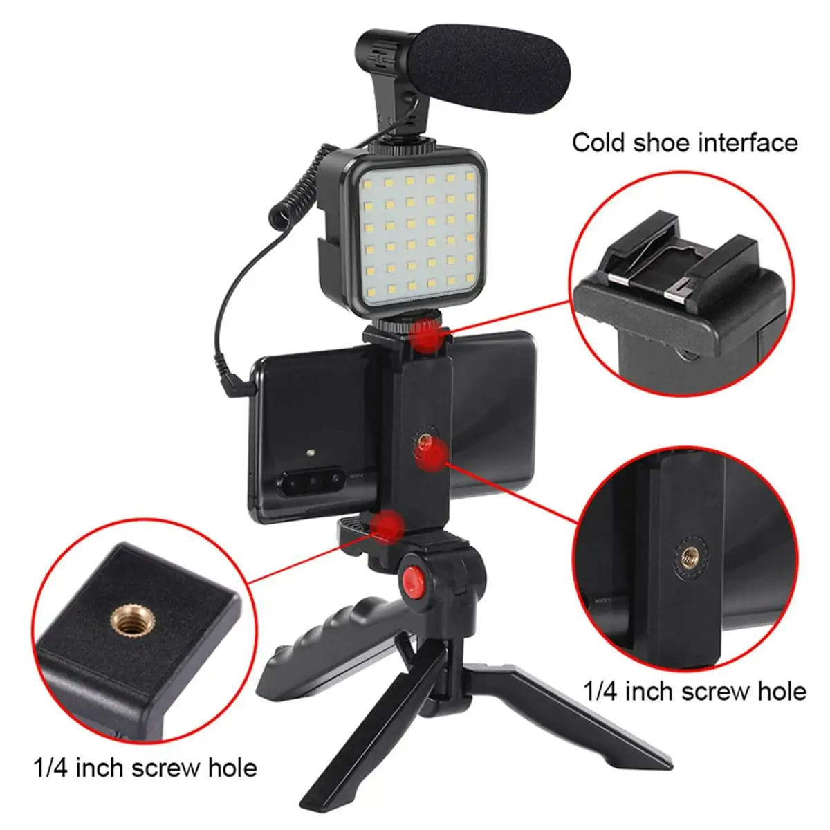 Picture of AY-49 remote control Video Kits Microphone LED Fill Light Mini Tripod - Black - Int: One size