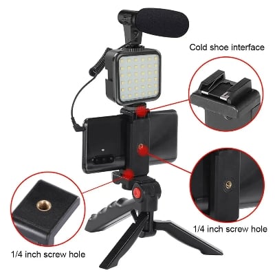 Picture of AY-49 remote control Video Kits Microphone LED Fill Light Mini Tripod - Black - Int: One size