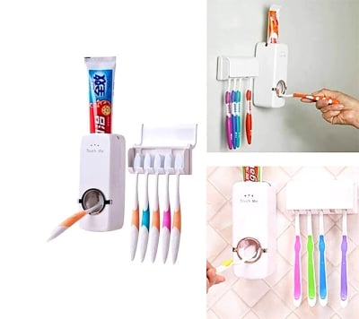 Picture of Automatic Toothpaste Dispenser with Toothbrush Holder-White Colour - brush holder - White - Int: One size