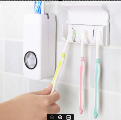 Picture of Automatic Toothpaste Dispenser with Toothbrush Holder-White Colour - brush holder - White - Int: One size