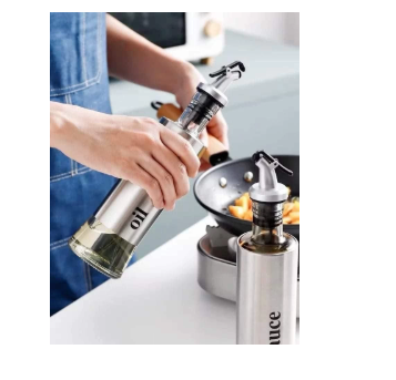 Picture of Oil and Vinegar Dispenser Bottle Oil Bottle Household Soy Sauce Bottle Seasoning Bottle Oil Vinegar Pot - 500 ml - Silver - Int: One size