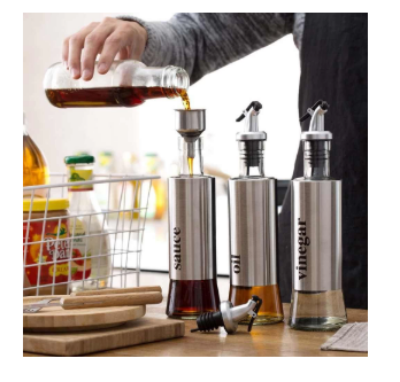 Picture of Oil and Vinegar Dispenser Bottle Oil Bottle Household Soy Sauce Bottle Seasoning Bottle Oil Vinegar Pot - 500 ml - Silver - Int: One size